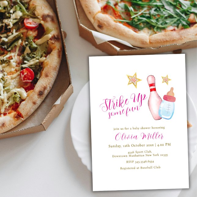 Pink Strike Up Some Fun Bowling Sport Baby Shower  Einladung (Pink Strike Up Some Fun Bowling Sport Baby Shower Invitation)