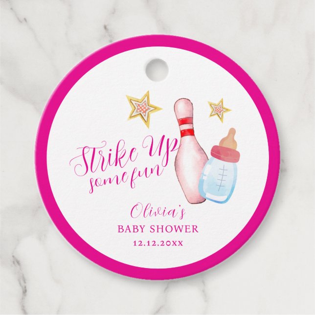 Pink Strike Up Some Fun Bowling Sport Baby Shower  Geschenkanhänger (Vorderseite)