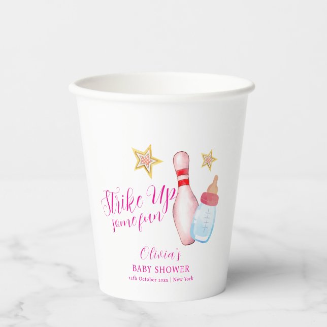 Pink Strike Up Some Fun Bowling Sport Baby Shower  Pappbecher (Vorderseite)