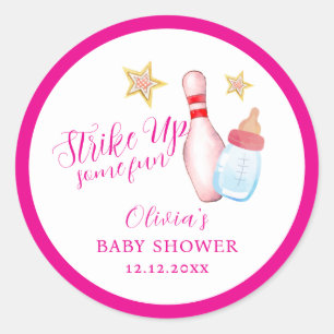 Pink Strike Up Some Fun Bowling Sport Baby Shower Runder Aufkleber