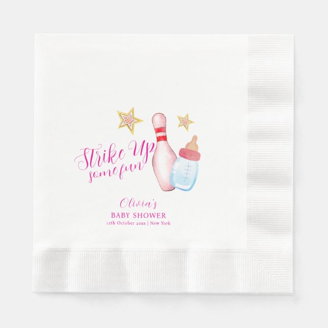 Pink Strike Up Some Fun Bowling Sport Baby Shower  Serviette (Vorderseite)