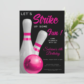 Pink Strike Up Some fun girl bowling birthday Einladung