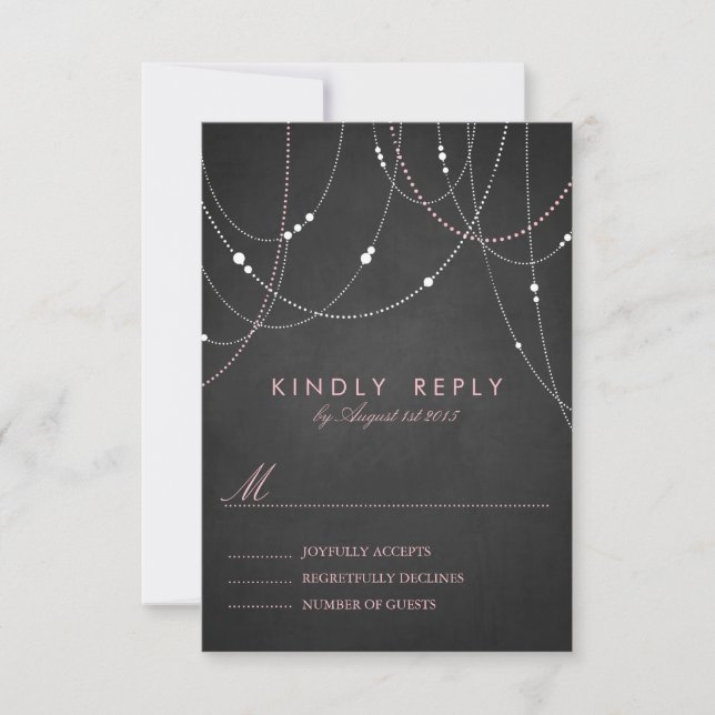 Pink String Lights Chalkboard Wedding RSVP Card Karte (Vorderseite)