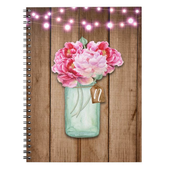 Pink String Lights & Mason Jar Blume Rustikales Ho Notizblock (Vorderseite)