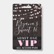 Pink String Lights Sweet 16 Party VIP Pass