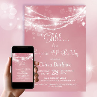 Pink String Lights Überraschung 40. Geburtstag Par Einladung