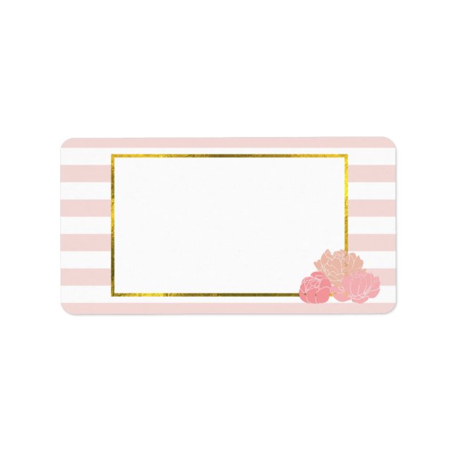 Pink Strip & Blush Peony Address Labels Adressaufkleber (Vorne)