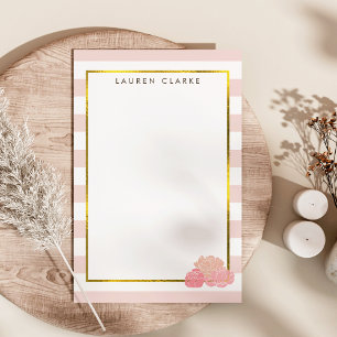 Pink Strip & Blush Peony Personalisiert Stationier Briefpapier
