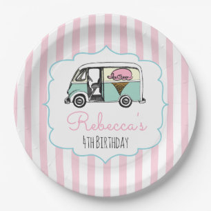 Pink Strip Ice Truck Birthday Paper Teller