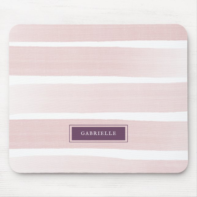 Pink Stripe Aquarellmalerei Textur Name Mousepad (Vorne)