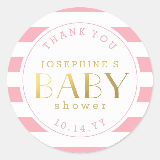 Pink Stripe Babydusche Danke Stickers (Vorderseite)