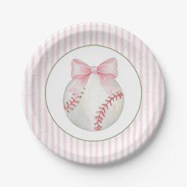 Pink Stripe Baseball Pappteller