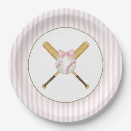 Pink Stripe Baseball Pappteller