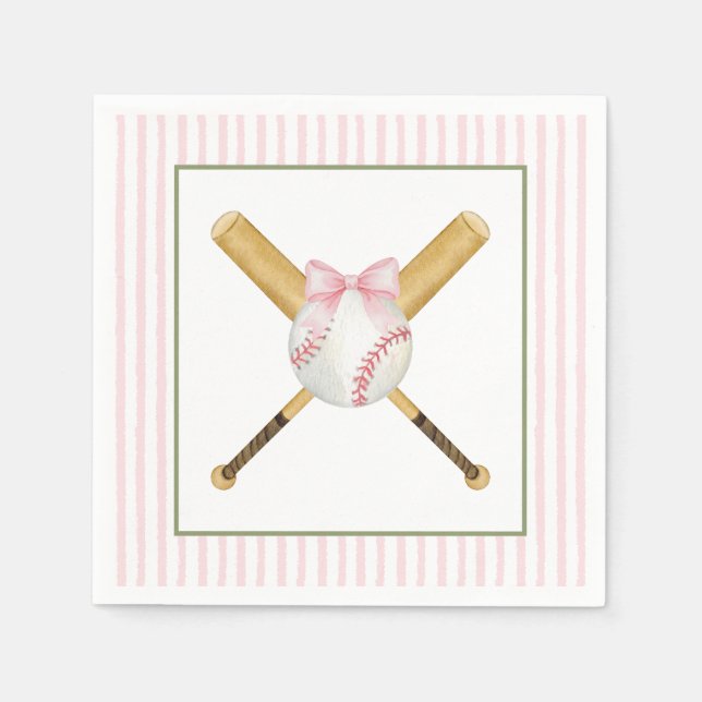 Pink Stripe Baseball  Serviette (Vorderseite)