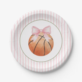 Pink Stripe Basketball Pappteller
