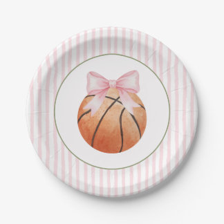 Pink Stripe Basketball Pappteller