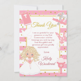 Pink Stripe Blonde Girl Dankeskarte