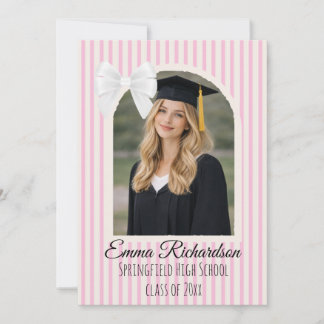 Pink Stripe Bow Graduation Einladung