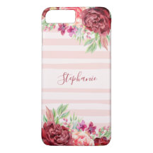 Pink Stripe Bugundy Floral Personalisiert