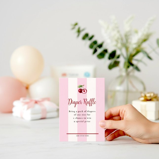 Pink Stripe Cherry Accent Diaper Raffle  Begleitkarte (Von Creator hochgeladen)