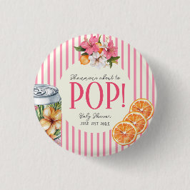 Pink Stripe Citrus POP Baby Shower Button
