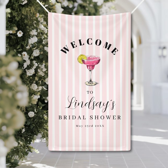 Pink Stripe Cocktail Brautparty Feier Banner (Pink Stripe Cocktail Bridal Shower Party Banner)