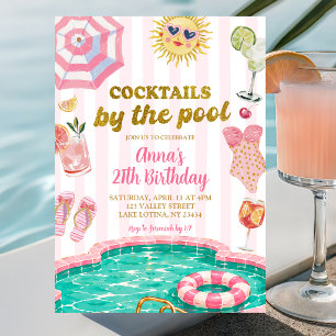 Pink Stripe Cocktails am Pool Geburtstag Einladung