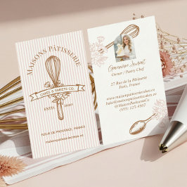 Pink Stripe Floral Whisk Pastry Cakes Bakery Chef Visitenkarte