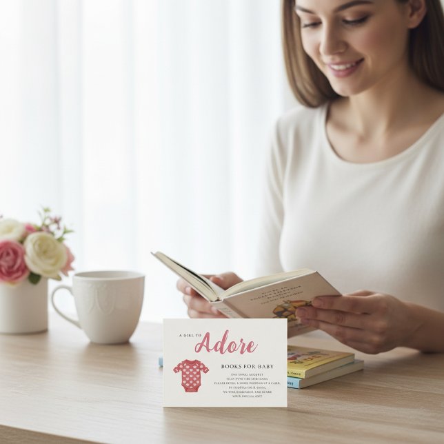 Pink Stripe Girly Adore Book Request Baby Shower  Begleitkarte (Von Creator hochgeladen)