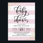 Pink Stripe Glitzer Dots Kinderdusche Einladung<br><div class="desc">Die stilvolle Babydusche lädt mit einer Spülung von Imitaten,  vergoldeten Glitzer Konfetti und einem modernen kalligraphischen Schriftart ein.</div>
