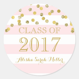 Pink Stripe Gold Confetti Abschluss Class of 2017 Runder Aufkleber