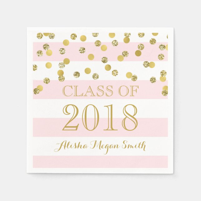 Pink Stripe Gold Confetti Class of 2018 Abschluss Serviette (Vorderseite)