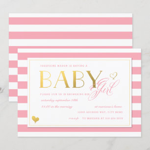 Pink Stripe Imitate Gold Baby Girls Dusche Einladung
