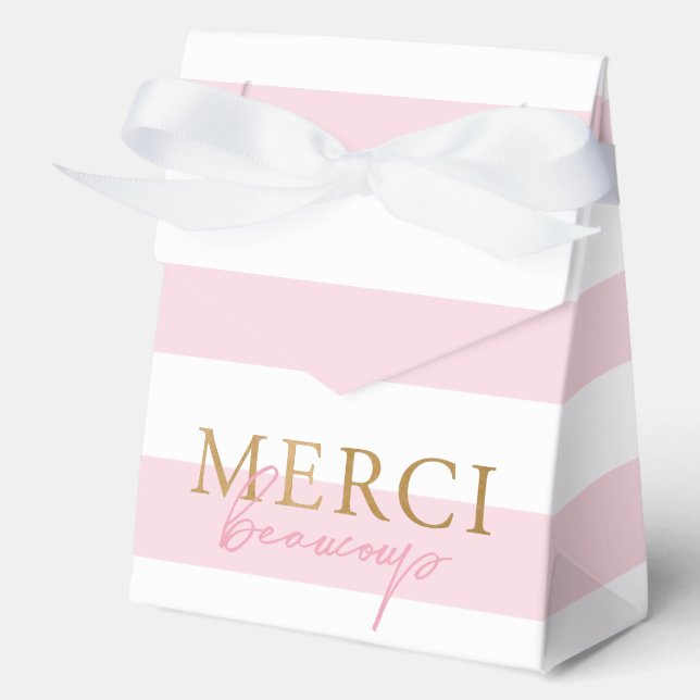 Pink Stripe Merci Beaucoup Geschenkschachtel (Vorderseite)