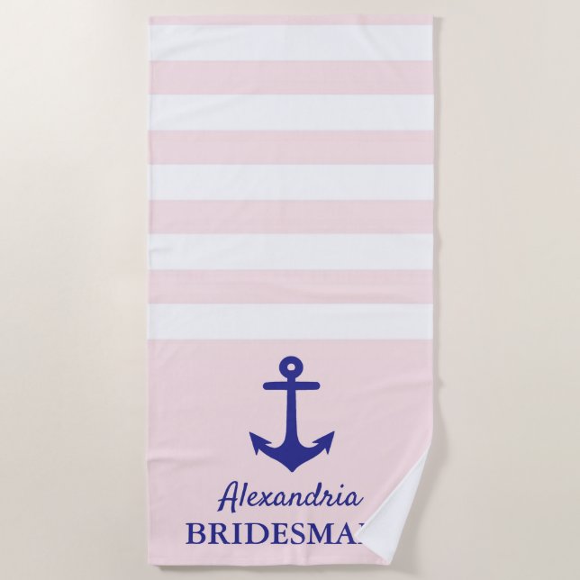 Pink Stripe Nautical Wedding Party Beach Handtuch (Vorderseite)