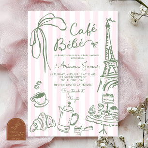 Pink Stripe Paris Café Bebe Babyparty Einladung