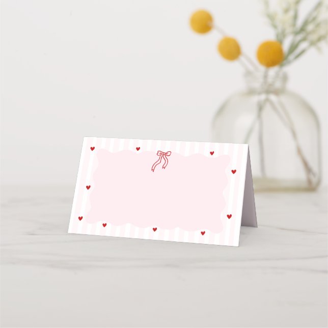 Pink Stripe Red Heart Little Sweetheart Birthday Platzkarte (Vorderseite)