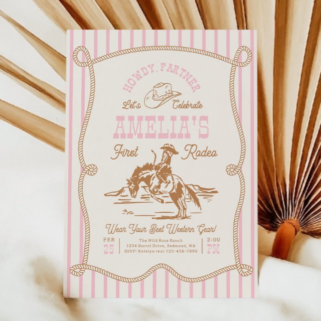 Pink Stripe Rope Rodeo Invitation Einladung (Von Creator hochgeladen)