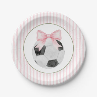 Pink Stripe Soccer Pappteller