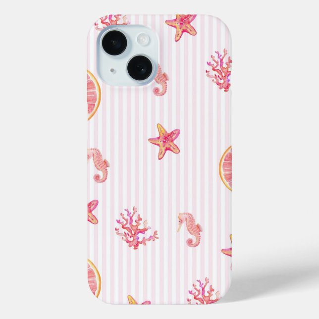 Pink Stripe Summer Marine Pattern Case-Mate iPhone Hülle (Rückseite)