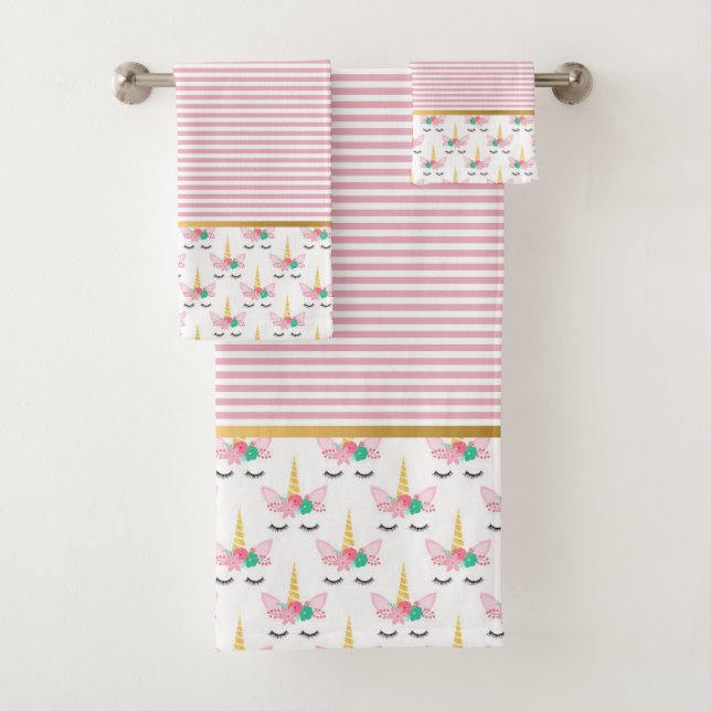 PINK STRIPE UNICORN GOLD BADEZIMMER TOWEL SET (Insitu)