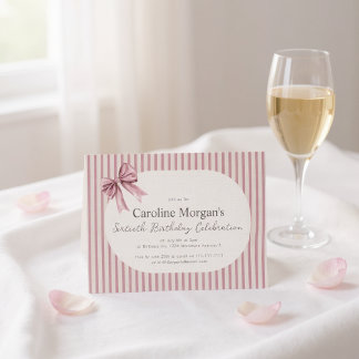 Pink Striped Bow 60th Birthday Celebration Einladung