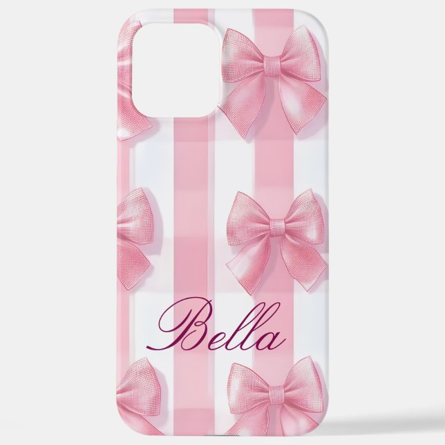 Pink Striped Bow Coquette Aesthetic Cute Girly  iPhone Hülle (Rückseite)