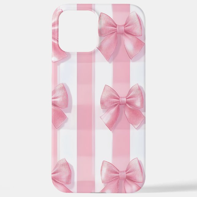 Pink Striped Bow Coquette Aesthetic Cute Girly  iPhone Hülle (Rückseite)