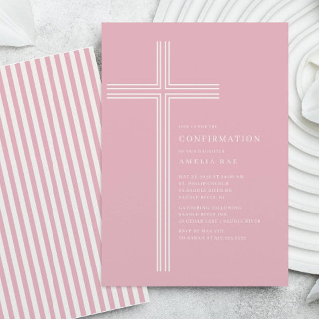 Pink Striped Confirmation Invitation Einladung (Von Creator hochgeladen)