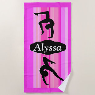 PINK STRIPED PERSONALISIERT GYMNASTICS BEACH TOWEL STRANDTUCH