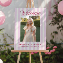 Pink Striped Preppy Graduation Welcome