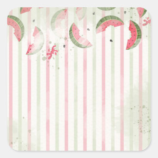 Pink Striped Watermelon First Birthday Party Invit Quadratischer Aufkleber
