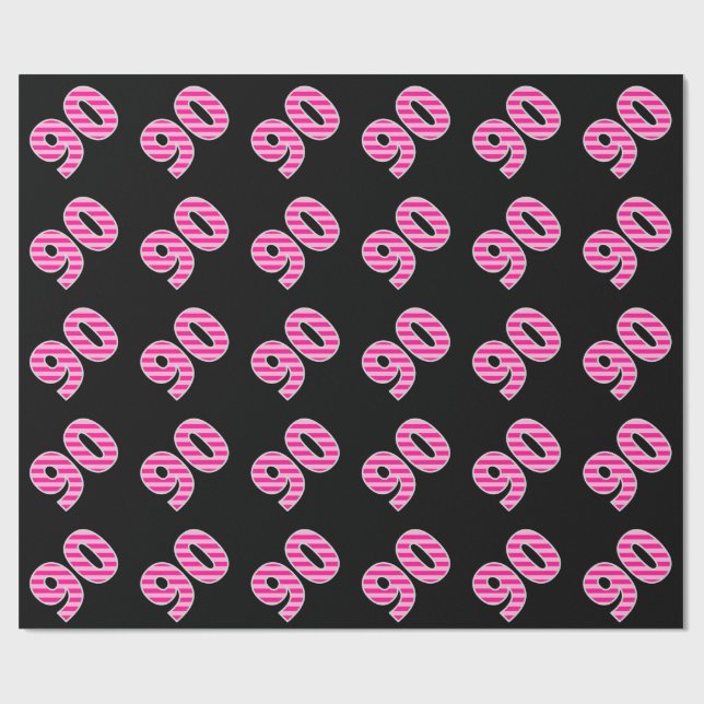 Pink Stripes 90 Event # (Geburtstag, Jahrestag) Geschenkpapier (Flach)