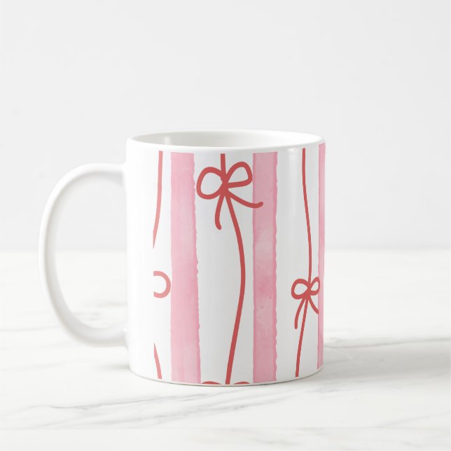Pink stripes and and red ribbon and bows kaffeetasse (Links)